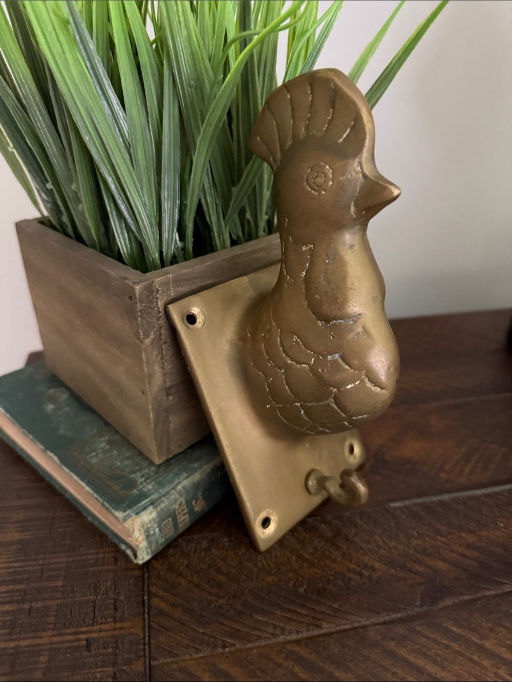Brass Rooster Wall Hook - Gold Decorative Home Accent primitive